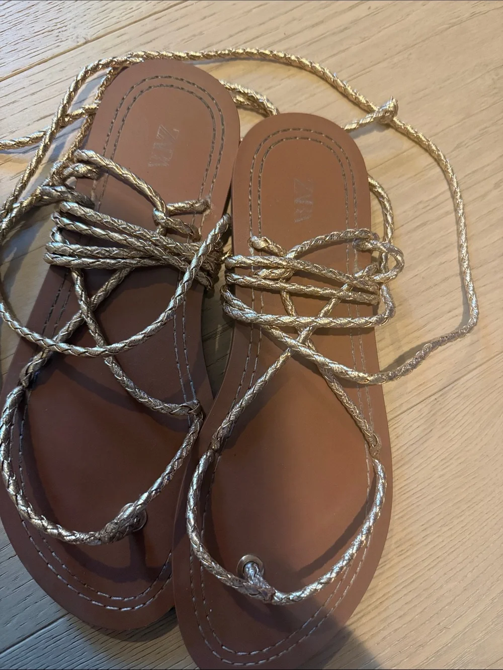 Women’s Brown  Sandals with Gold Braided Straps